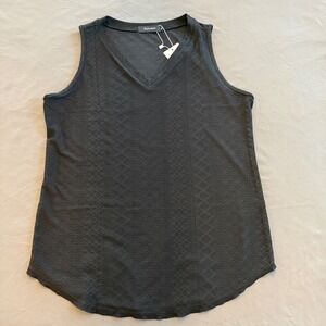 Automet Womens Black Pointelle Knit V-Neck Sleeveless Tank Top Size M